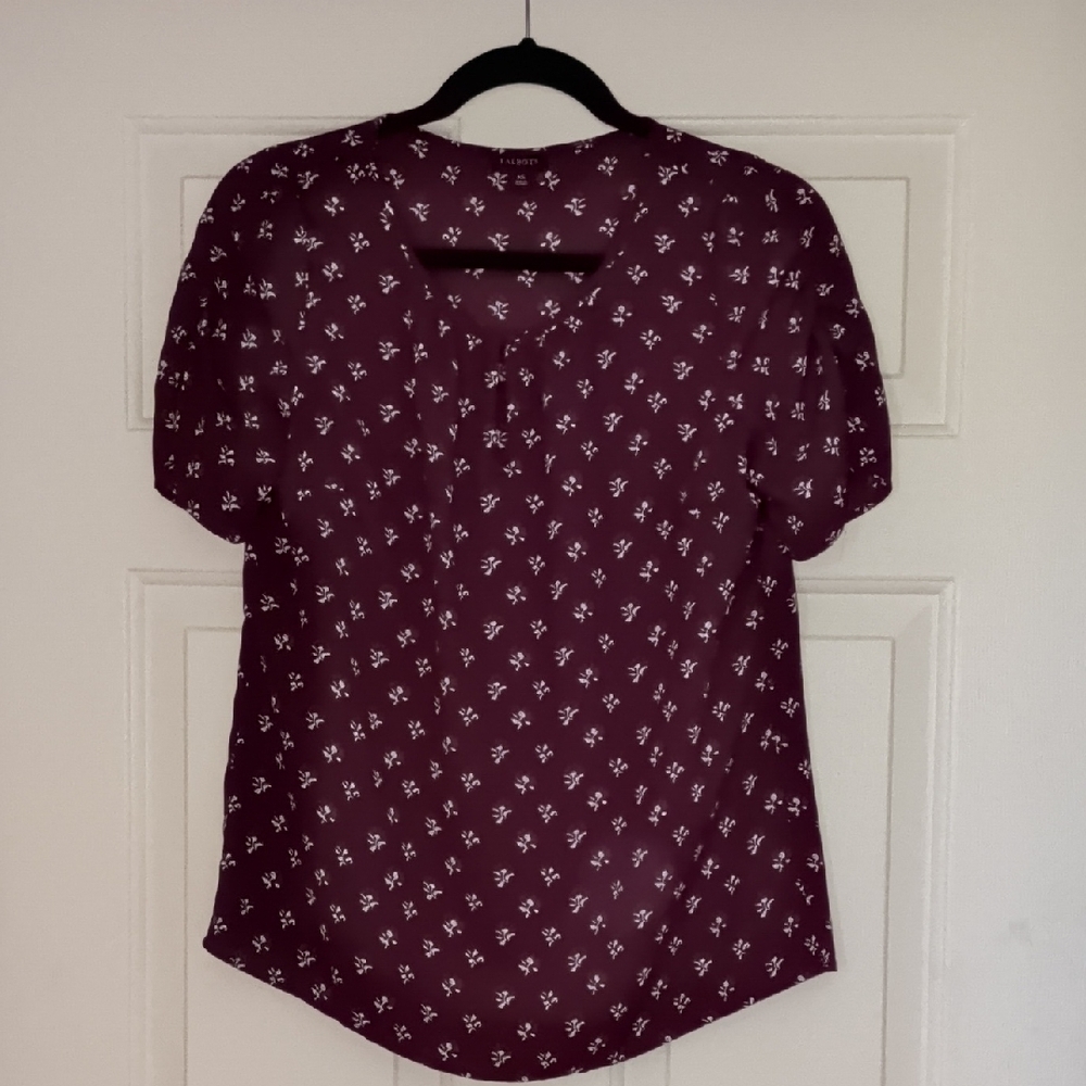 Talbots Red and Purple Puff Sleeve Blouse